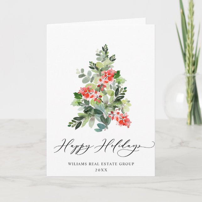 Tarjeta Festiva Holly Berry Christmas Tree Corporate Greeting (Anverso)