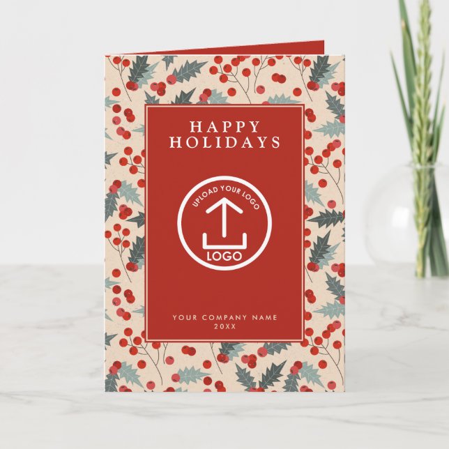 Tarjeta Festiva Holly Berry Corporate Business QR Code Navidades (Anverso)