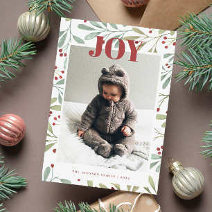 Tarjeta Festiva Holly Berry JOY Christmas Photo Card