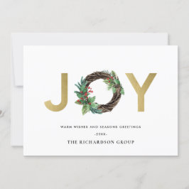 TARJETA FESTIVA HOLLY BERRY JOY GOLD WREATH CHRISTMAS CORPORATE