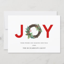TARJETA FESTIVA HOLLY BERRY JOY RED WREATH NAVIDADES CORPORATE