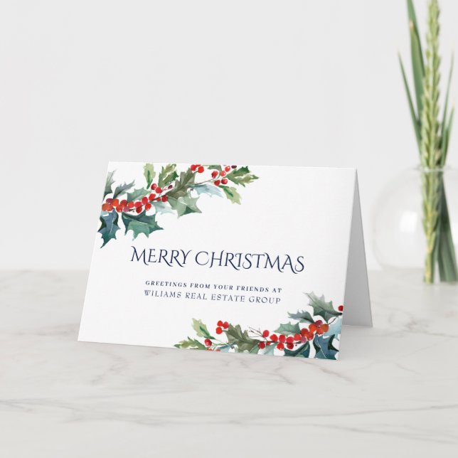 Tarjeta Festiva Holly Berry Navidades Mistletoe Corporate Greeting (Anverso)