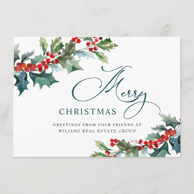 Tarjeta Festiva Holly Berry Navidades Mistletoe Corporate Greeting (Anverso)