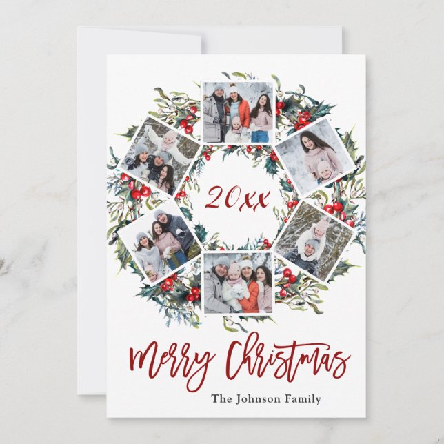 Tarjeta Festiva Holly Berry Navidades Wreath 6 saludo FOTO (Anverso)