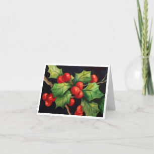 Tarjeta Festiva Holly Berry Night Notecard