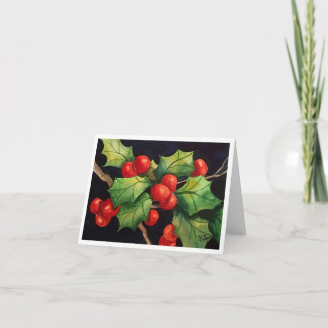Tarjeta Festiva Holly Berry Night Notecard (Anverso)