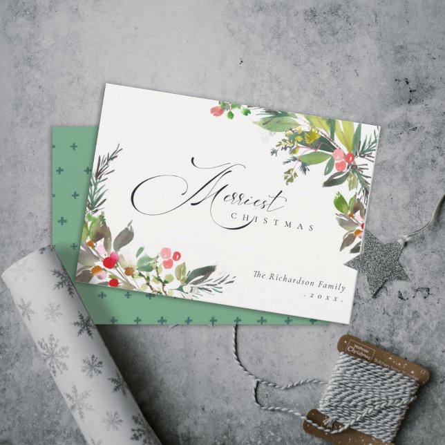 Tarjeta Festiva Holly Berry Pine Rojo Verde Navidades Alegres (Subido por el creador)