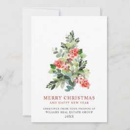 Tarjeta Festiva Holly Berry Tree Navidades Saludo Corporativo