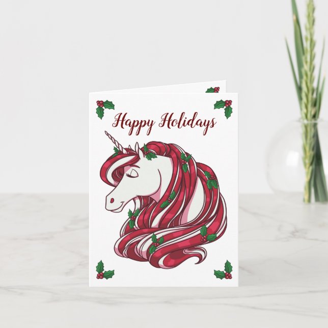 Tarjeta Festiva Holly Berry Unicorn (Anverso)