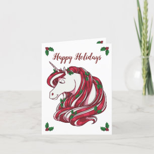 Tarjeta Festiva Holly Berry Unicorn