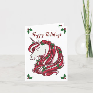 Tarjeta Festiva Holly Berry Unicorn