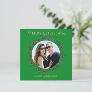 Tarjeta Festiva Holly Berry Wreath enclosing your photo