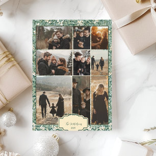 Tarjeta Festiva Holly blanco verde elegante de la foto