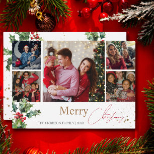 Tarjeta Festiva Holly Branches 5 Navidades de collage