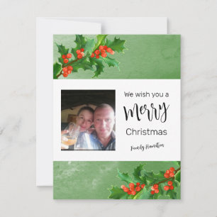 Tarjeta Festiva Holly Brands Merry Christmas Flat Holiday Card