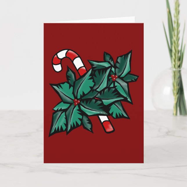 Tarjeta Festiva Holly & Candy Cane (Anverso)