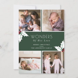 Tarjeta Festiva Holly, cuatro Navidades de fotografía verdes
