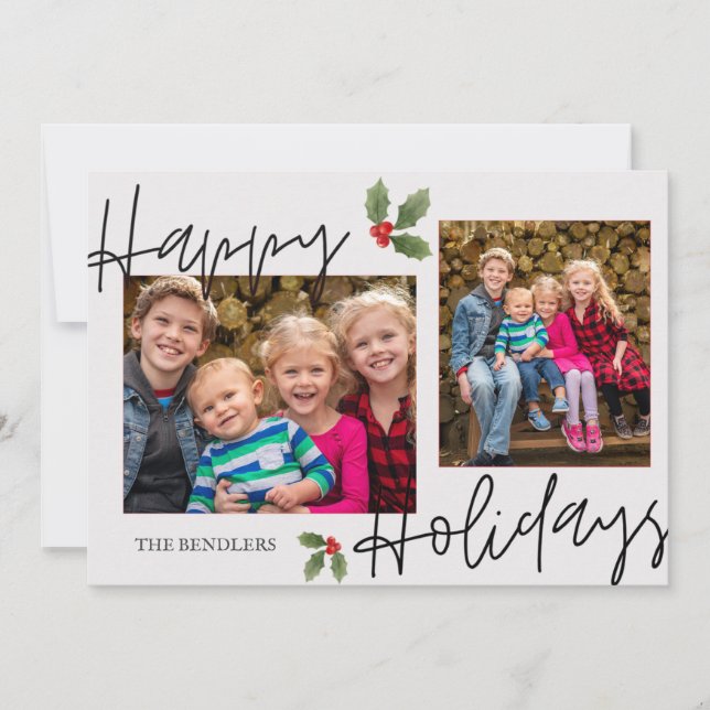 Tarjeta Festiva Holly Family Happy Holidays Card (Anverso)