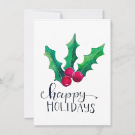 Tarjeta Festiva Holly - Felices vacaciones acuarela FLAT