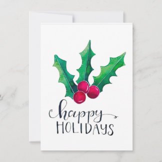Tarjeta Festiva Holly - Felices vacaciones acuarela FLAT