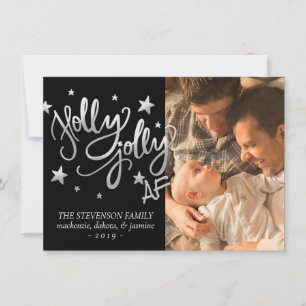 Tarjeta Festiva Holly Jolly AF   Foto de Relieve metalizado de imi