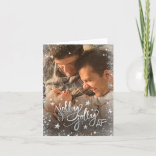 Tarjeta Festiva Holly Jolly AF   Foto de Relieve metalizado de imi