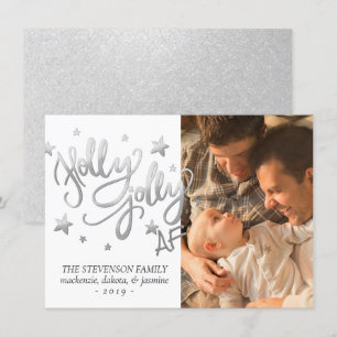 Tarjeta Festiva Holly Jolly AF Foto de Relieve metalizado de imi
