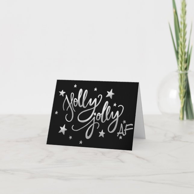 Tarjeta Festiva Holly Jolly AF | Guión de Relieve metalizado brill (Anverso)