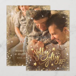 Tarjeta Festiva Holly Jolly AF Luminosa Faux Relieve metalizado