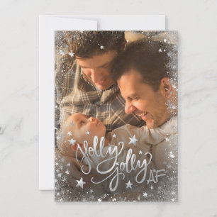 Tarjeta Festiva Holly Jolly AF Relieve metalizado de imitación d