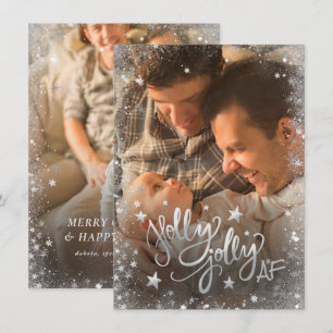 Tarjeta Festiva Holly Jolly AF Relieve metalizado de imitación d