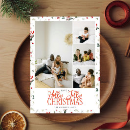 Tarjeta Festiva Holly Jolly Christmas Brush Script 5 Photo