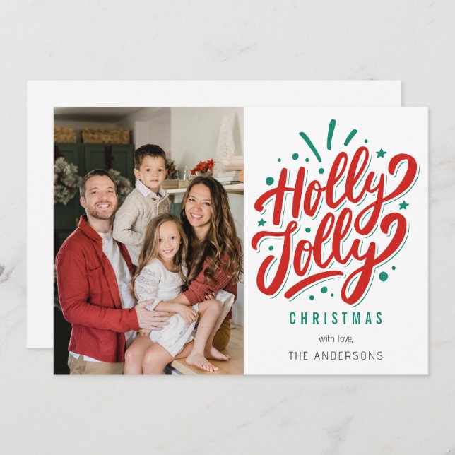Tarjeta Festiva Holly Jolly Christmas Family Photo  (Anverso / Reverso)