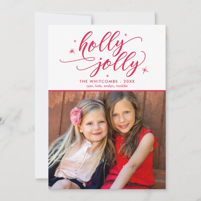 Tarjeta Festiva Holly Jolly Christmas Holiday Photo Card (Anverso)