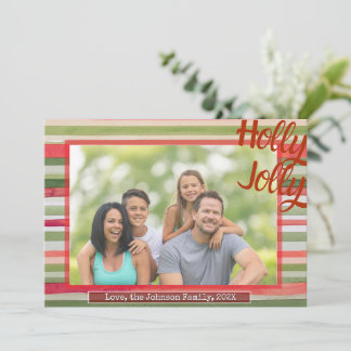 Tarjeta Festiva Holly Jolly Christmas Photo Card Festive Stripes