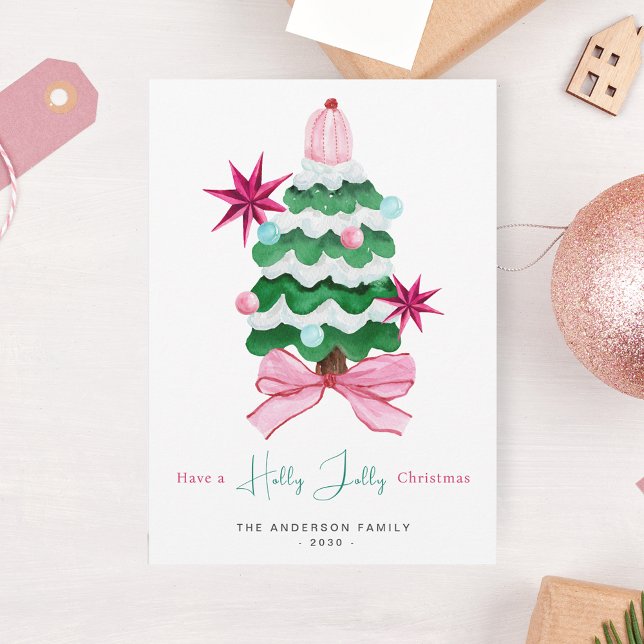 Tarjeta Festiva Holly Jolly Christmas Tree Holiday Card (Subido por el creador)
