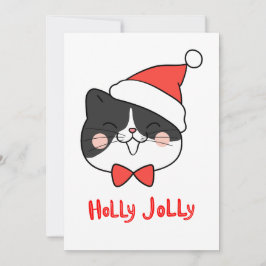 Tarjeta Festiva Holly Jolly Cute Kawaii Cat
