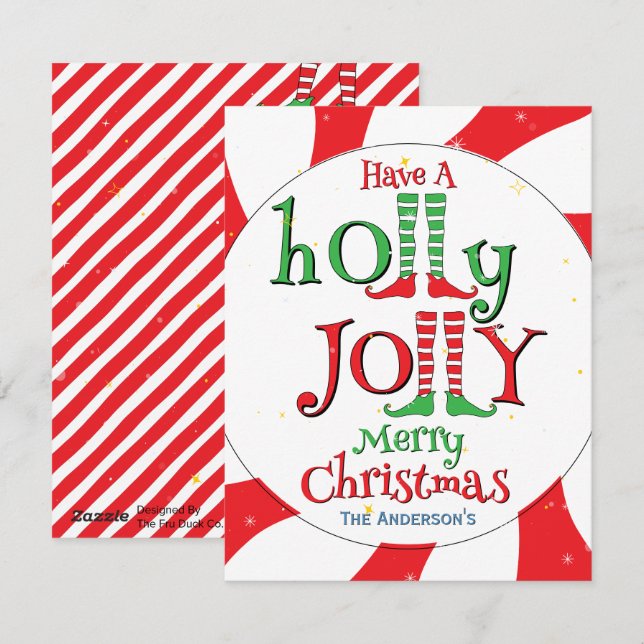 Tarjeta Festiva Holly Jolly Elf Merry Christmas Candy Overload (Anverso / Reverso)