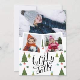 Tarjeta Festiva Holly Jolly Fun Script Navidades Pine Tree Photo