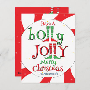 Tarjeta Festiva Holly Jolly Merry Christmas Cute Glam Elf