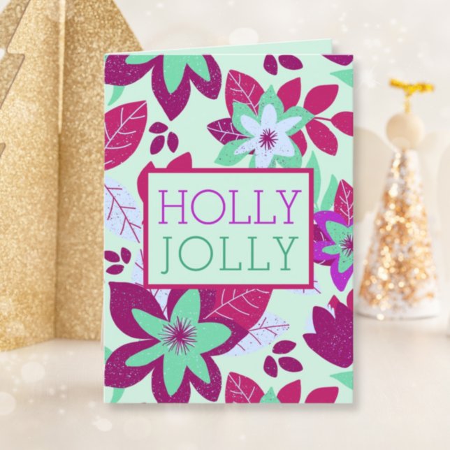 Tarjeta Festiva Holly Jolly Modern Botanical Floral Navidades (Subido por el creador)