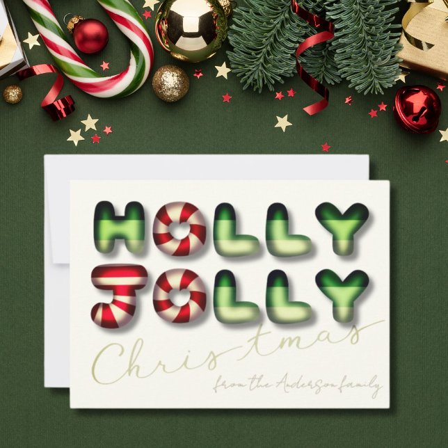 Tarjeta Festiva Holly Jolly Navidades 3D efecto rojo verde (Subido por el creador)