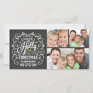 Tarjeta Festiva Holly Jolly Navidades Chalkboard 3-Collage de foto