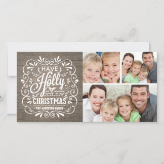 Tarjeta Festiva Holly Jolly Navidades Collage de fotos de Madera R