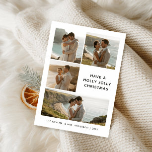 Tarjeta Festiva Holly Jolly Navidades recién casados Coastal 4 Fot