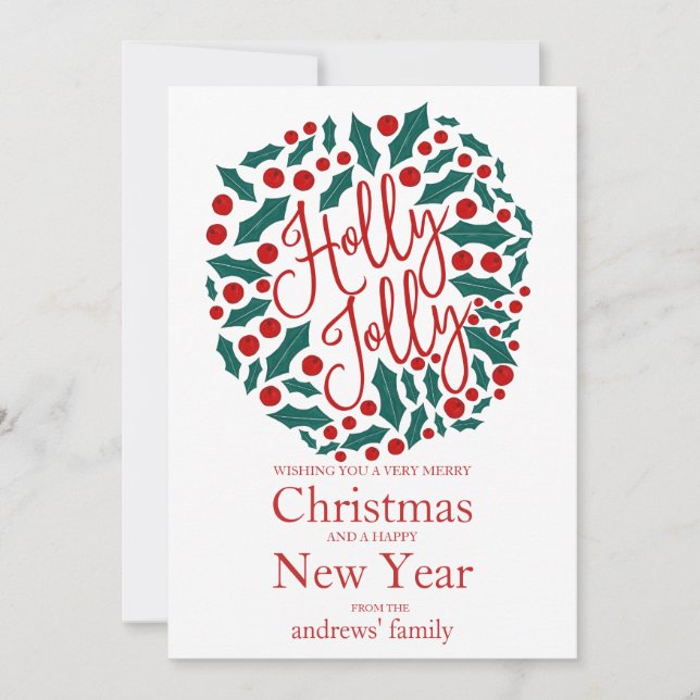 Tarjeta Festiva Holly Jolly Quote deja Navidades de Berries (Anverso)