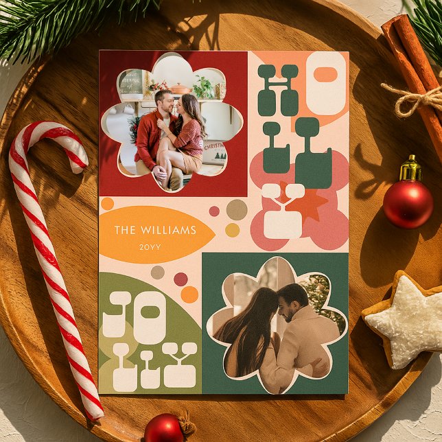 Tarjeta Festiva Holly Jolly Retro Navidades Geométricos Foto Flora (Subido por el creador)