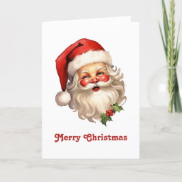 Tarjeta Festiva Holly Jolly Santa Claus Navidades de estilo retro