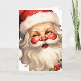 Tarjeta Festiva Holly Jolly Santa Claus Navidades de estilo retro
