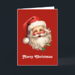 Tarjeta Festiva Holly Jolly Santa Claus Navidades de estilo retro<br><div class="desc">Tarjeta de vacaciones para navidades con un alegre ilustracion de un Santa Claus de estilo vintage con mejillas rosadas rojas. Vistiendo su clásico sombrero de Papá Noel rojo y su gran oso blanco. Un brote de holly se suma al espíritu festivo de este diseño.</div>